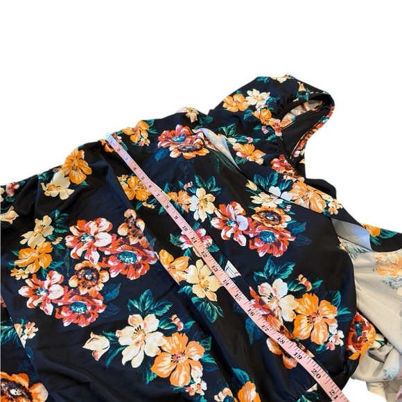 Boutique Black Floral Top One Shoulder Ruffle One Piece Swimsuit Plus 3X NWOT - Picture 5 of 16